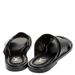 Pre Owned صندل سلايد فلات لوي فيتون سيور متعاكسة جلد أسود مقاس 42
