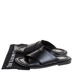 Pre Owned صندل سلايد فلات لوي فيتون سيور متعاكسة جلد أسود مقاس 42