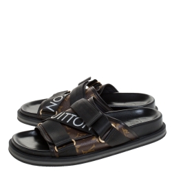 مملوكة مسبقًا Louis Vuitton Brown/Black Monogram Canvas And Nylon Honolulu Flat Sandals Size 42.5