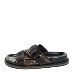 مملوكة مسبقًا Louis Vuitton Brown/Black Monogram Canvas And Nylon Honolulu Flat Sandals Size 42.5