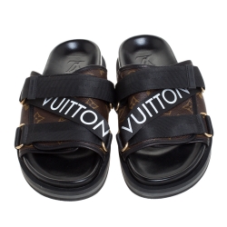 مملوكة مسبقًا Louis Vuitton Brown/Black Monogram Canvas And Nylon Honolulu Flat Sandals Size 42.5