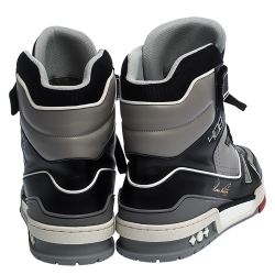 Louis Vuitton Black/Grey Leather LV Trainer High Top Sneakers Size 43