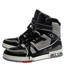 Louis Vuitton Black/Grey Leather LV Trainer High Top Sneakers Size 43