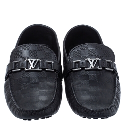 Pre Owned Louis Vuitton Black Damier Embossed Leather Hockenheim Loafer Size 42