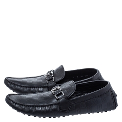 Pre Owned Louis Vuitton Black Damier Embossed Leather Hockenheim Loafer Size 42