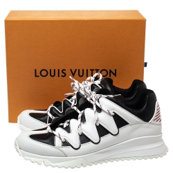 Louis Vuitton White/Blue Leather Zig Zag Lace Up Sneakers Size 45