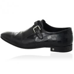 Pre Owned Louis Vuitton Black Leather Damier Embossed District Buckle Shoes Size 44.5