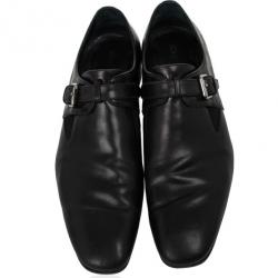 Pre Owned Louis Vuitton Black Leather Damier Embossed District Buckle Shoes Size 44.5