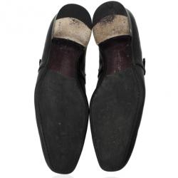 Pre Owned Louis Vuitton Black Leather Damier Embossed District Buckle Shoes Size 44.5