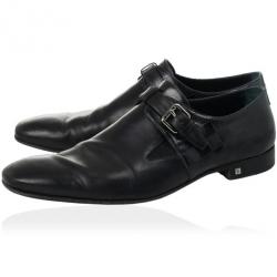 Pre Owned Louis Vuitton Black Leather Damier Embossed District Buckle Shoes Size 44.5