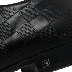 Pre Owned Louis Vuitton Black Leather Damier Embossed District Buckle Shoes Size 44.5