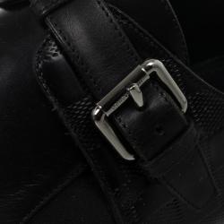 Pre Owned Louis Vuitton Black Leather Damier Embossed District Buckle Shoes Size 44.5