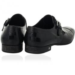 Pre Owned Louis Vuitton Black Leather Damier Embossed District Buckle Shoes Size 44.5