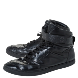 مملوكة مسبقًا Louis Vuitton Black Leather High Top Sneakers Size 44.5 