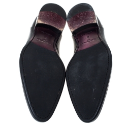 Pre Owned حذاء ديربي لوي فيتون مزين بإبزيم و برباط جلد إيبي و جلد أسود مقاس 42