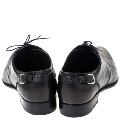 Pre Owned حذاء ديربي لوي فيتون مزين بإبزيم و برباط جلد إيبي و جلد أسود مقاس 42