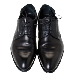 Pre Owned حذاء ديربي لوي فيتون مزين بإبزيم و برباط جلد إيبي و جلد أسود مقاس 42