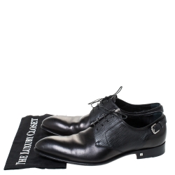 Pre Owned حذاء ديربي لوي فيتون مزين بإبزيم و برباط جلد إيبي و جلد أسود مقاس 42