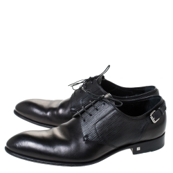 Pre Owned حذاء ديربي لوي فيتون مزين بإبزيم و برباط جلد إيبي و جلد أسود مقاس 42