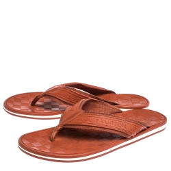 Pre Owned Louis Vuitton Orange Canvas and Rubber Thong Sandals Size 44