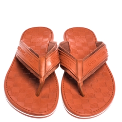 Pre Owned Louis Vuitton Orange Canvas and Rubber Thong Sandals Size 44