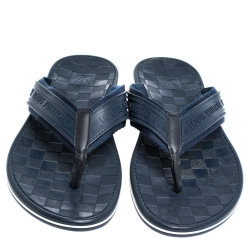 Pre Owned Louis Vuitton Blue Canvas and Rubber Thong Sandals Size 44