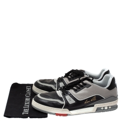 مملوكة مسبقًا Louis Vuitton Black/Grey Leather LV Trainer Sneakers Size 44