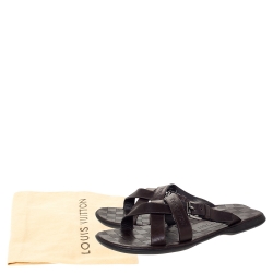 Pre Owned Louis Vuitton Brown Leather Cross Strap Flat Slides Size 41