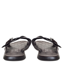 Pre Owned Louis Vuitton Brown Leather Cross Strap Flat Slides Size 41