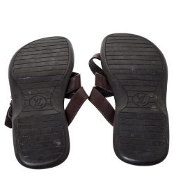 Pre Owned Louis Vuitton Brown Leather Cross Strap Flat Slides Size 41