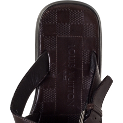 Pre Owned Louis Vuitton Brown Leather Cross Strap Flat Slides Size 41