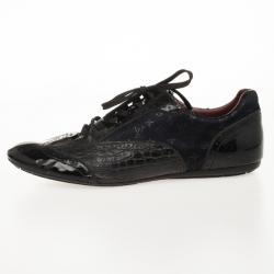 مملوكة مسبقًا Louis Vuitton Black Croc Embossed Patent Sneakers Size 43