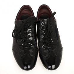 مملوكة مسبقًا Louis Vuitton Black Croc Embossed Patent Sneakers Size 43