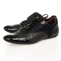 مملوكة مسبقًا Louis Vuitton Black Croc Embossed Patent Sneakers Size 43