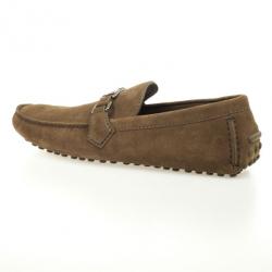 Pre Owned Louis Vuitton Green Suede Hockenheim Loafers Size 44