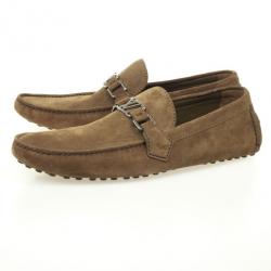 Pre Owned Louis Vuitton Green Suede Hockenheim Loafers Size 44