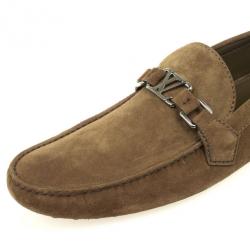 Pre Owned Louis Vuitton Green Suede Hockenheim Loafers Size 44