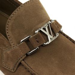 Pre Owned Louis Vuitton Green Suede Hockenheim Loafers Size 44