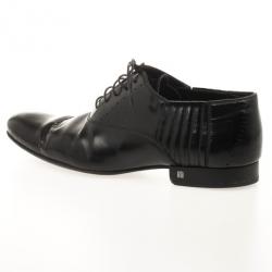 Pre Owned Louis Vuitton Black Glazed Leather Dress Lace Up Shoes Size 40.5