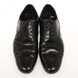 Pre Owned Louis Vuitton Black Glazed Leather Dress Lace Up Shoes Size 40.5