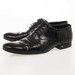 Pre Owned Louis Vuitton Black Glazed Leather Dress Lace Up Shoes Size 40.5