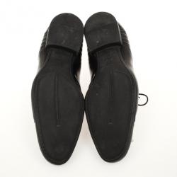Pre Owned Louis Vuitton Black Glazed Leather Dress Lace Up Shoes Size 40.5