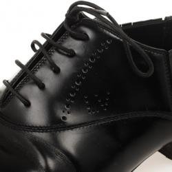 Pre Owned Louis Vuitton Black Glazed Leather Dress Lace Up Shoes Size 40.5