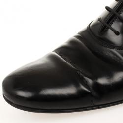 Pre Owned Louis Vuitton Black Glazed Leather Dress Lace Up Shoes Size 40.5