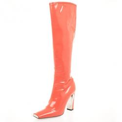 Pre Owned Louis Vuitton Orange Patent Knee Length Boots Size 36