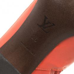 Pre Owned Louis Vuitton Orange Patent Knee Length Boots Size 36