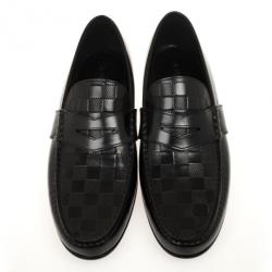 Pre Owned Louis Vuitton Black Damier Embossed Santiago Loafers Size 42.5
