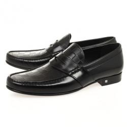 Pre Owned Louis Vuitton Black Damier Embossed Santiago Loafers Size 42.5