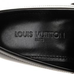 Pre Owned Louis Vuitton Black Damier Embossed Santiago Loafers Size 42.5