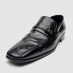 Pre Owned Louis Vuitton Damier Graphite Calfskin Loafers With Buckle Straps Size 43.5